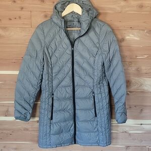 London Fog Down Feather Puffer Coat, Size S, Gray, Lightweight, Soft, Luxury